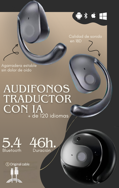 “Auriculares Redondos: Traducción Instantánea & Estilo FreeClip”.